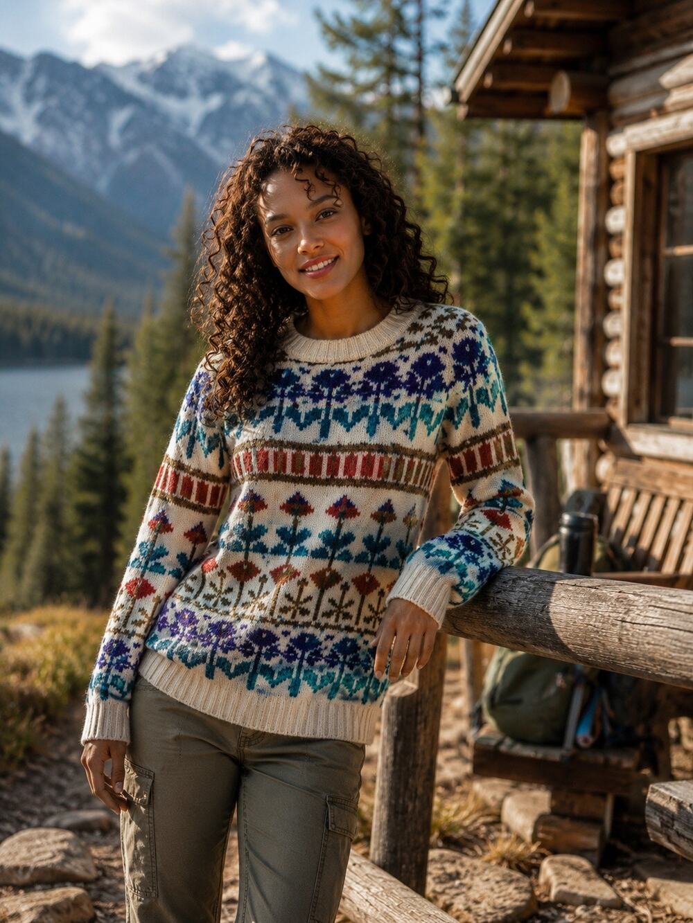 Knit Knit Vintage 90s Colorful Nordic floral  print crew neck sweater in Size M